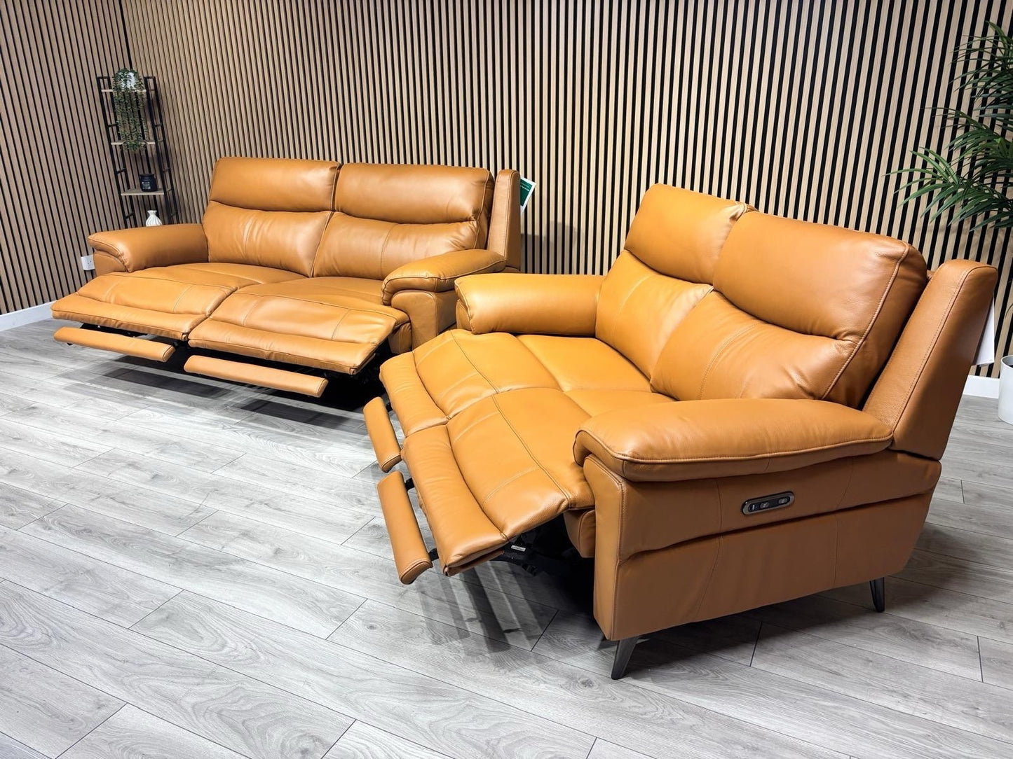 Furniture Village PANACHE Style Leather 3 + 2 Seater Power Recliner Sofa Set