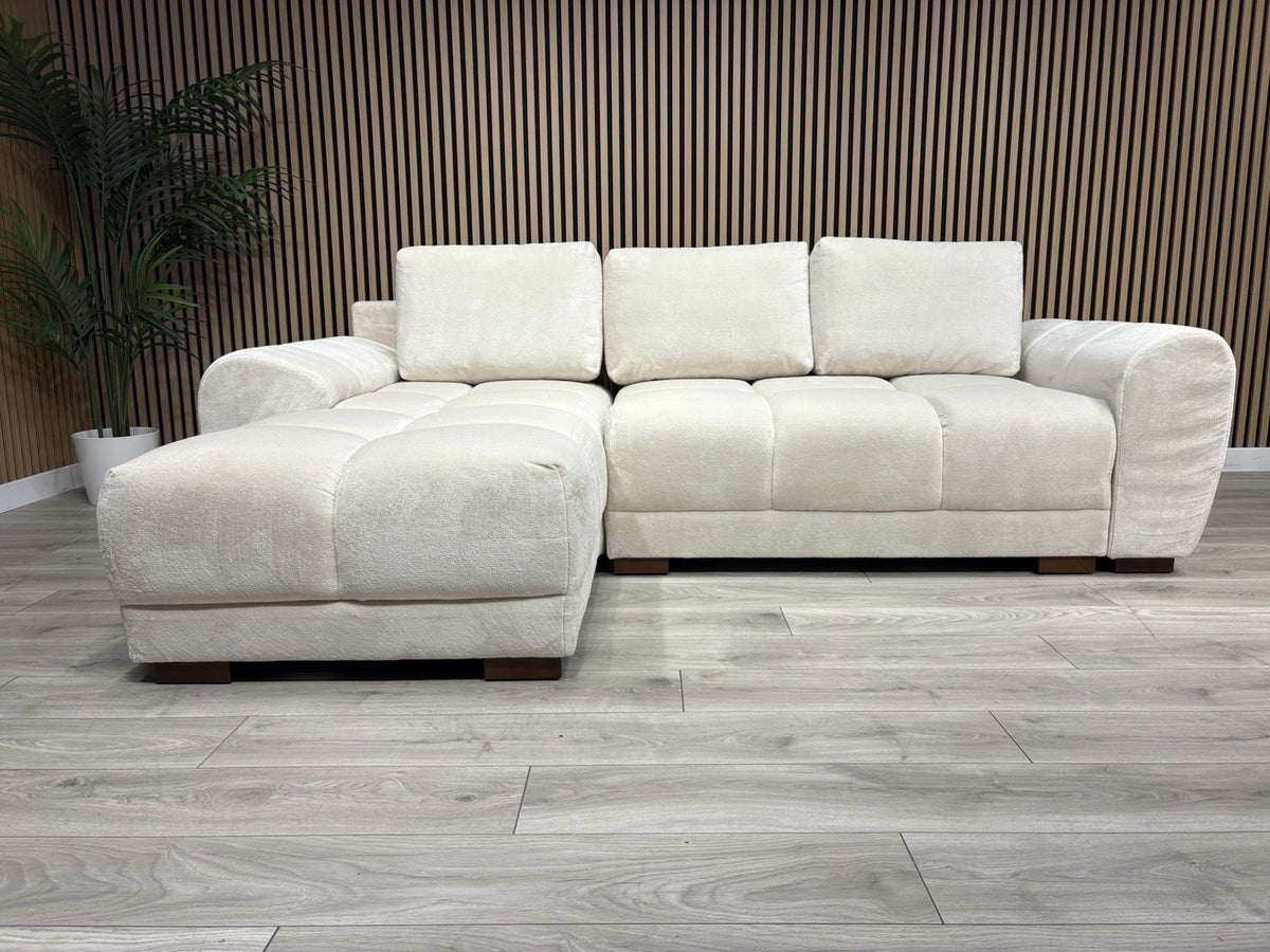 AZZURO Premium Fabric LHF Corner Chaise Sofa Bed with Storage, Cream RRP £1,799