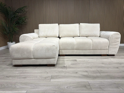 AZZURO Premium Fabric LHF Corner Chaise Sofa Bed with Storage, Cream RRP £1,799