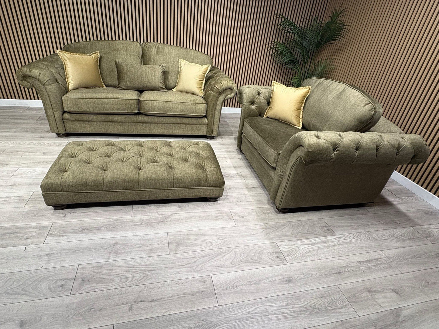 A&J Victoria Fabric 3 Seater Sofa + Love Chair + Footstool Set - RRP £4897