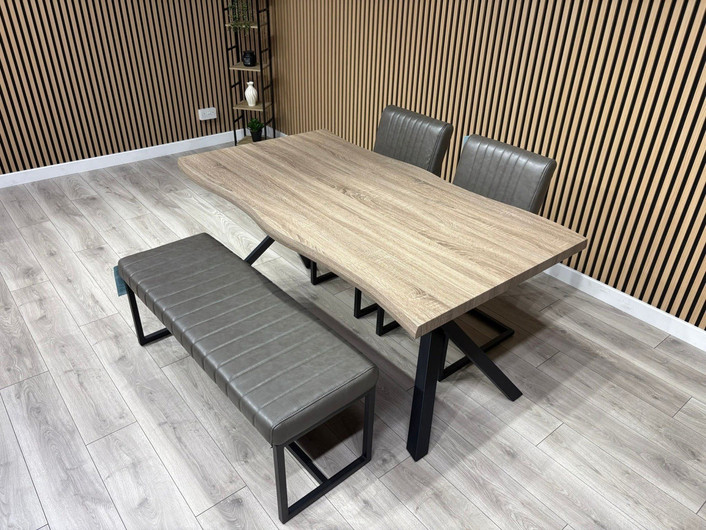 NEXT Sample - RIGA Industrial Dining Table + Bench + 2 x Chairs - RRP £1,899