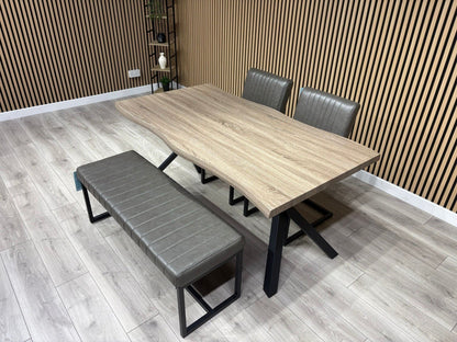 NEXT Sample - RIGA Industrial Dining Table + Bench + 2 x Chairs - RRP £1,899