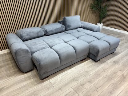 AZZURO Premium Fabric RHF Corner Chaise Sofa Bed with Storage, Grey - RRP £1,799