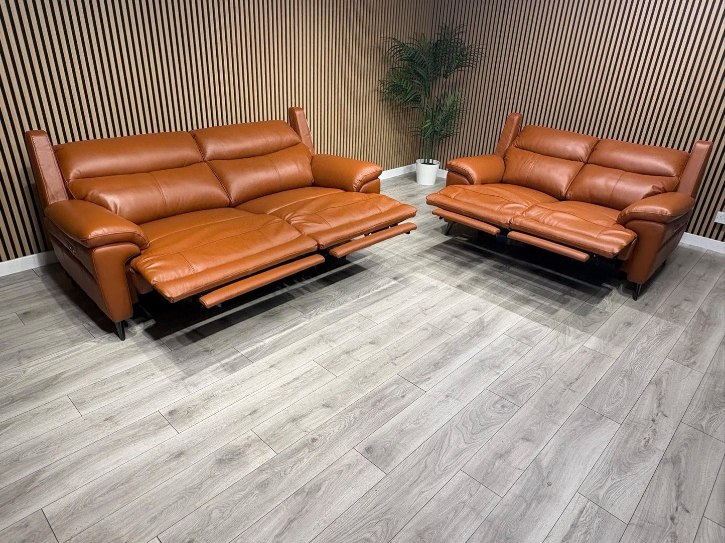 Furniture Village PANACHE Style Leather 3 + 2 Seater Power Recliner Sofa Set