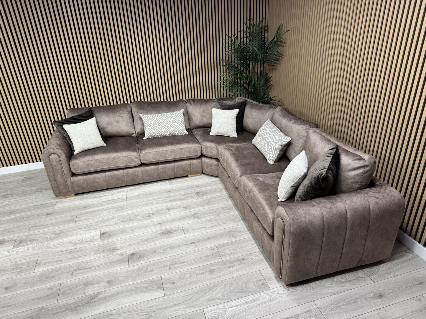 DEVINE Glamour Large Fabric 2 Corner 2 Sofa, Gemini Chocolate - RRP £2,695