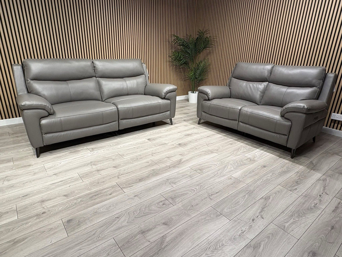 Furniture Village PANACHE Style Leather 3 + 2 Seater Power Recliner Sofa Set