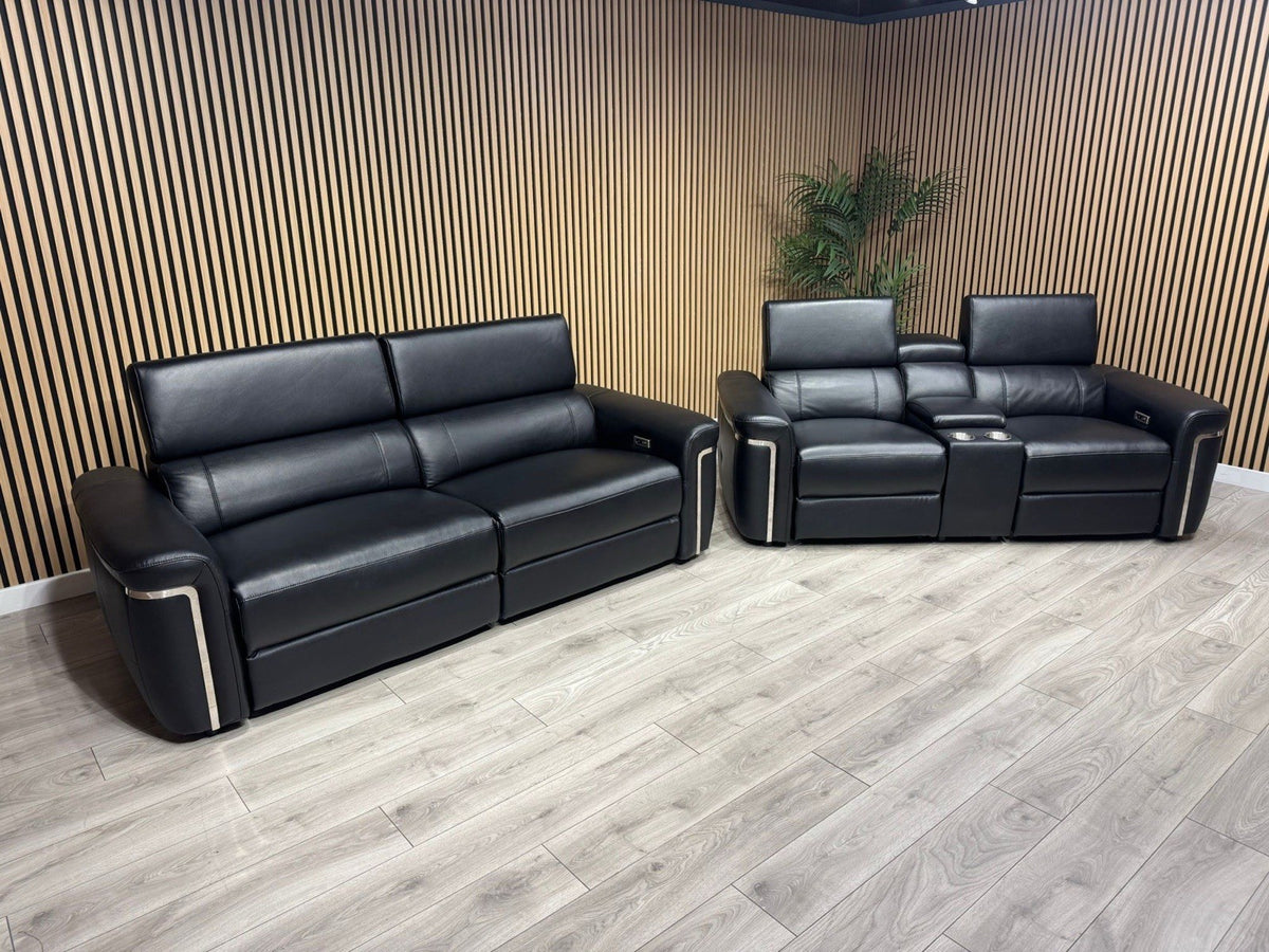 VENICE Leather 3 Seater + 2 Seater Console Power Recliner Sofa Set - RRP £4,598