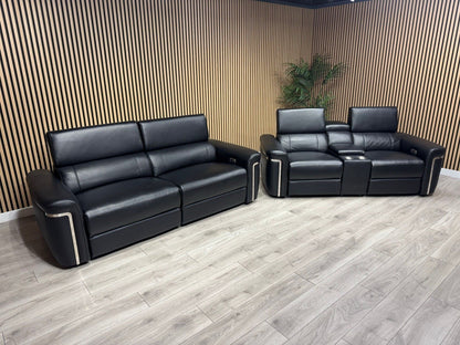 VENICE Leather 3 Seater + 2 Seater Console Power Recliner Sofa Set - RRP £4,598