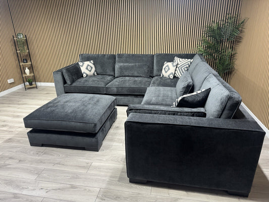 Sofology CAVALLI Style Fabric 3 Corner 3 Sofa + Footstool, Slate  - RRP £6,398