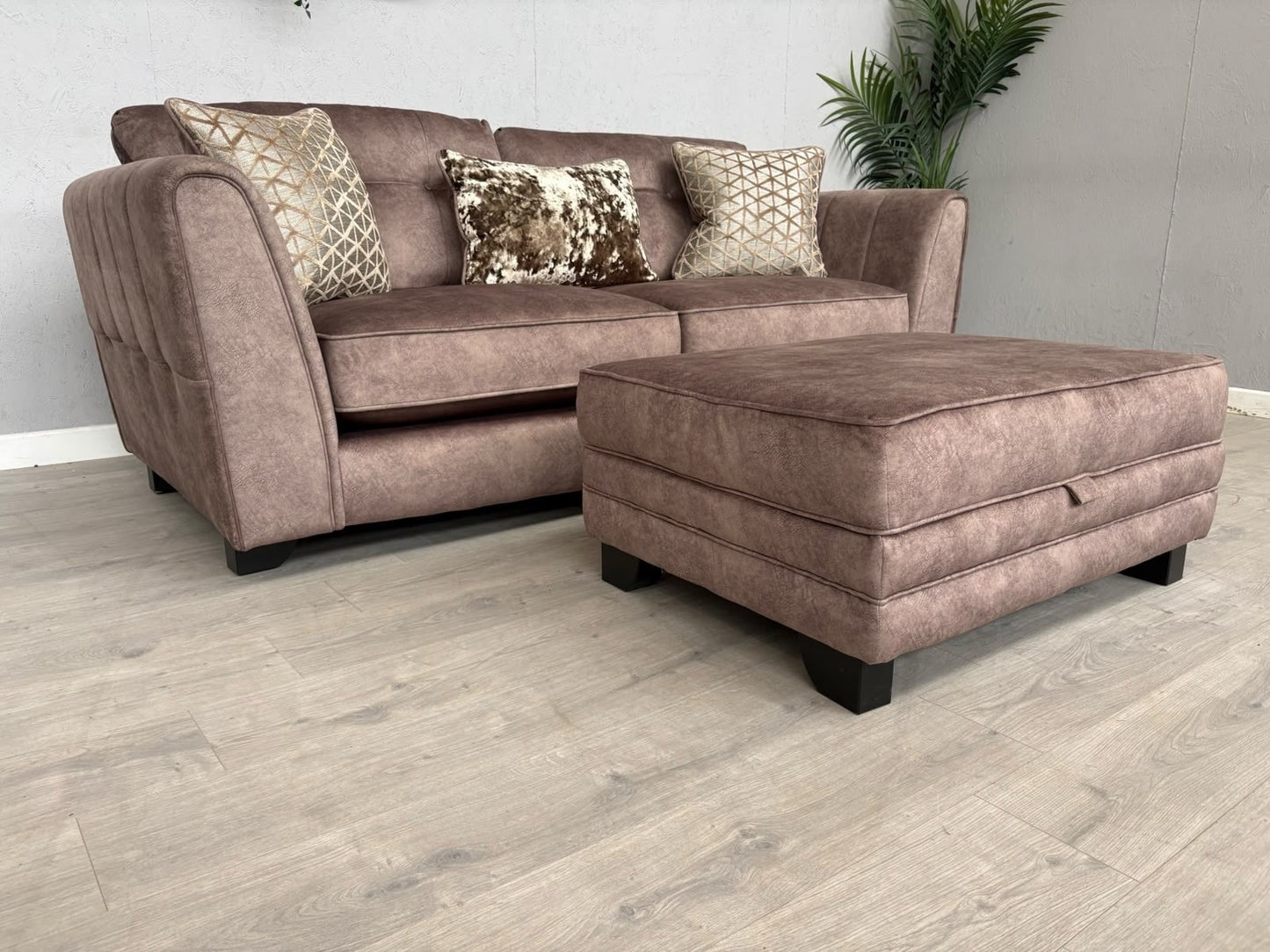 F.V MARIAH 3 Seater Fabric Classic Back Sofa + Storage Footstool - RRP £2590