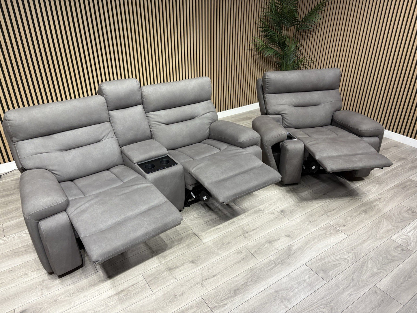 F. Village CINEMAX Fabric 2 Seater Media Sofa, Media Armchair + Stool RRP £4,385
