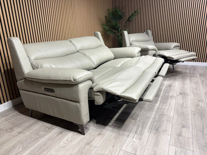 Furniture Village PANACHE Style Leather 3 Seater + Chair Power Recliner Sofa Set