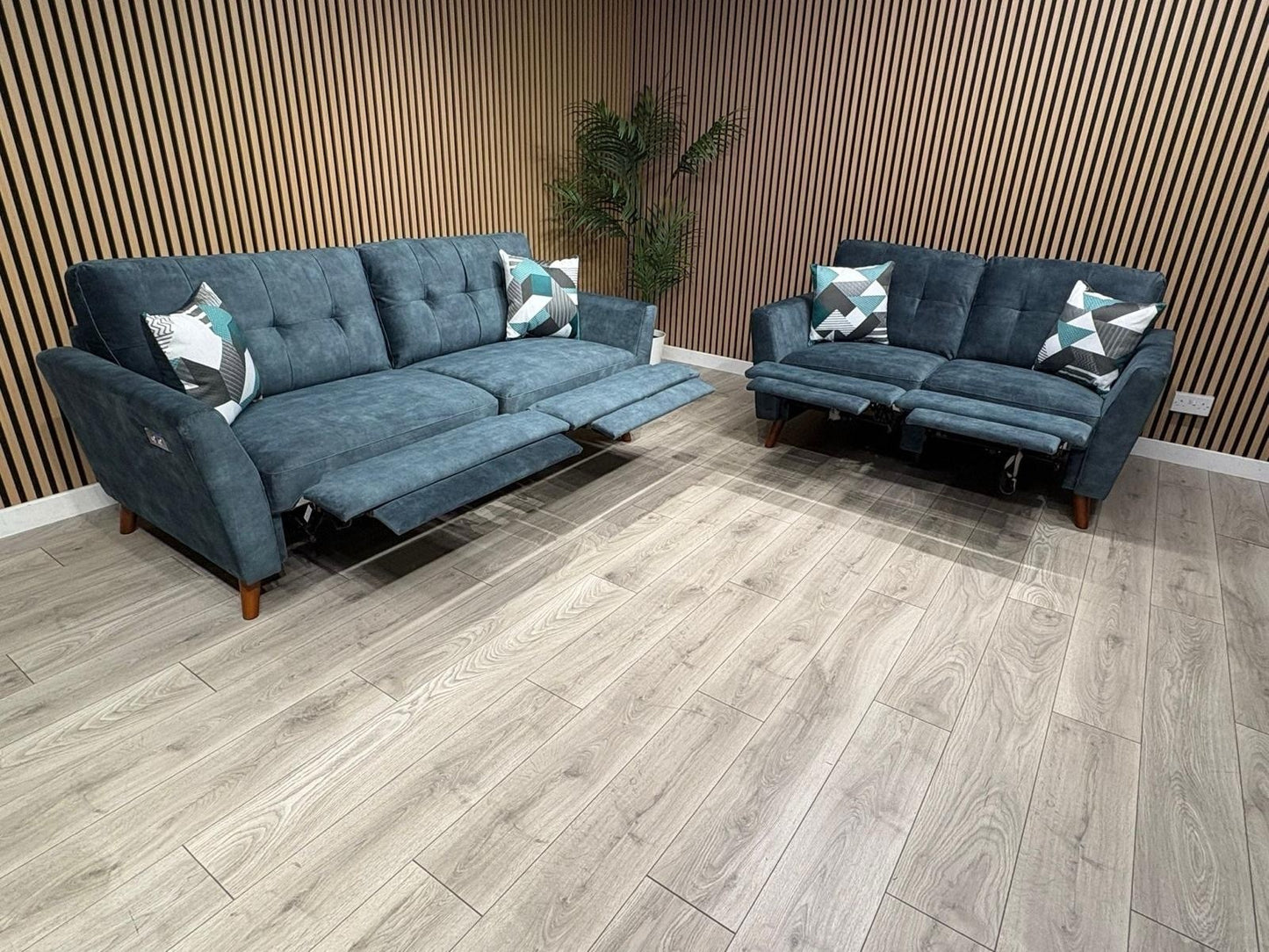 DFS - Studio Style 3 Seater + 2 Seater Power Sofa Set, Ocean Blue - RRP £2,978