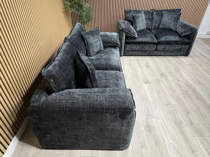 SOLICE Fabric 3 Seater + 2 Seater Sofa Set, Black - RRP £2,498