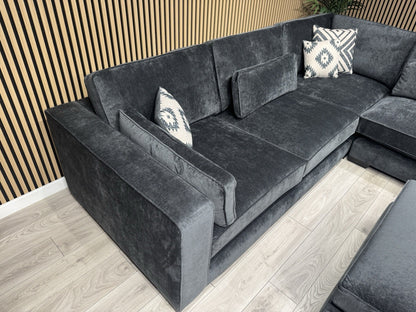 Sofology CAVALLI Style Fabric 3 Corner 3 Sofa + Footstool, Slate  - RRP £6,398