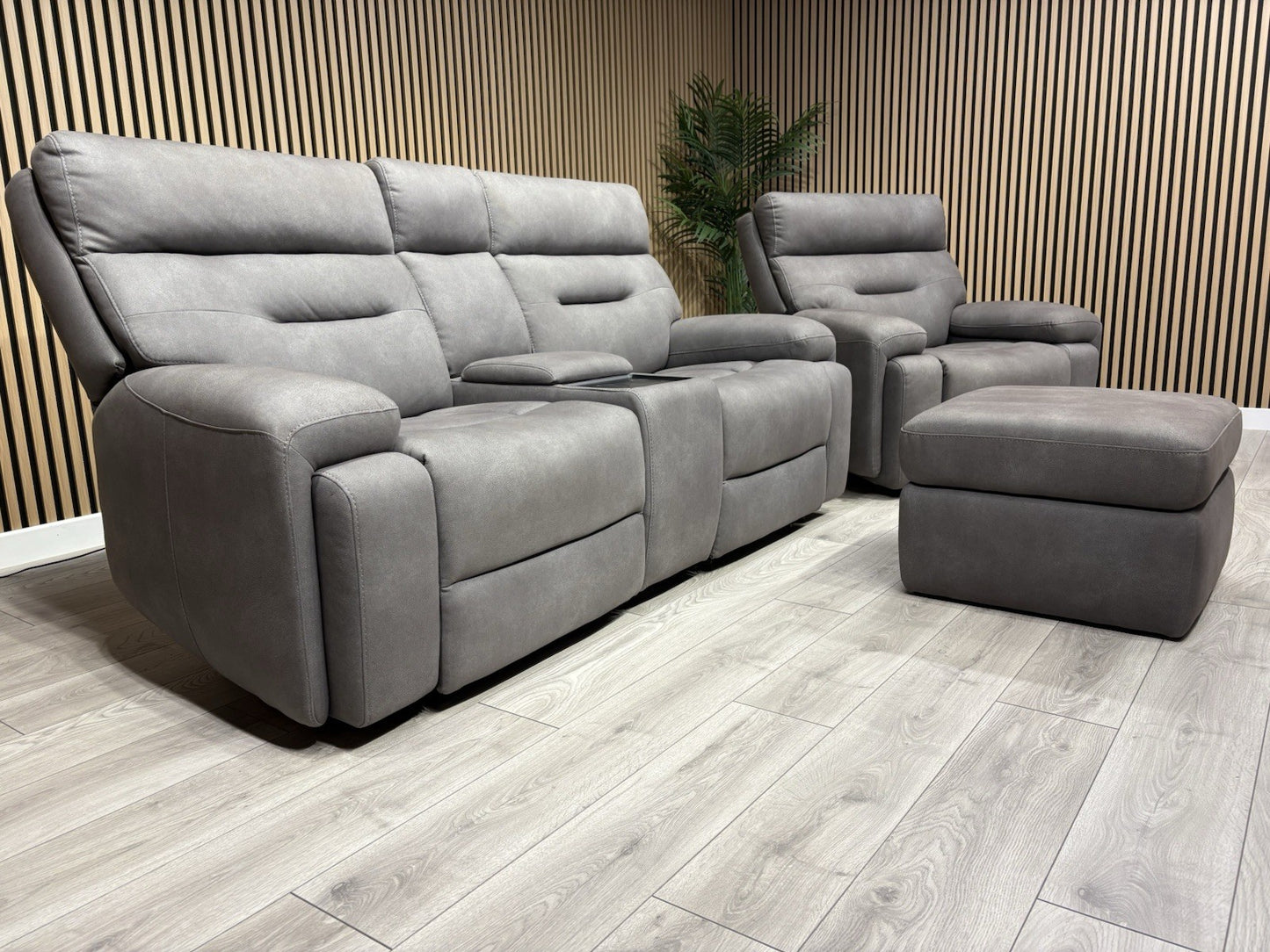 F. Village CINEMAX Fabric 2 Seater Media Sofa, Media Armchair + Stool RRP £4,385
