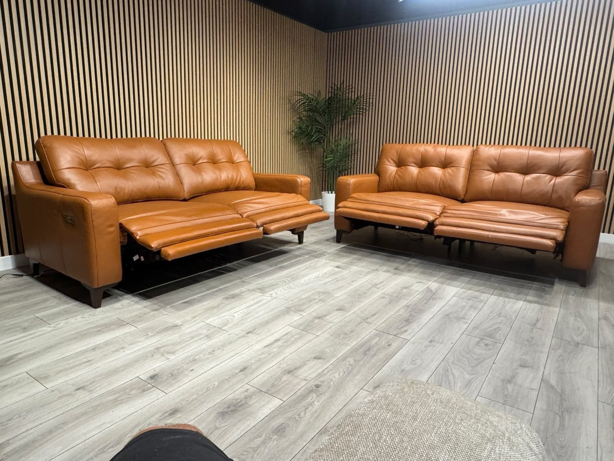 ScS Poltronesofa RUFFIO Leather 2 x 3 Seater Power Recliner Sofa Set - RRP £4498