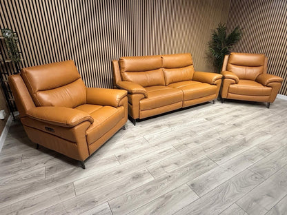 Furniture Village PANACHE Style Leather 3 Seater Sofa + 2 x Armchairs, Power