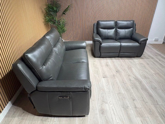 NAVONA 3 Seater + 2 Seater Leather Sofa Set, Power Recliners - RRP £3,498