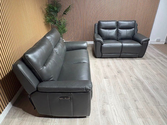 NAVONA 3 Seater + 2 Seater Leather Sofa Set, Power Recliners - RRP £3,498