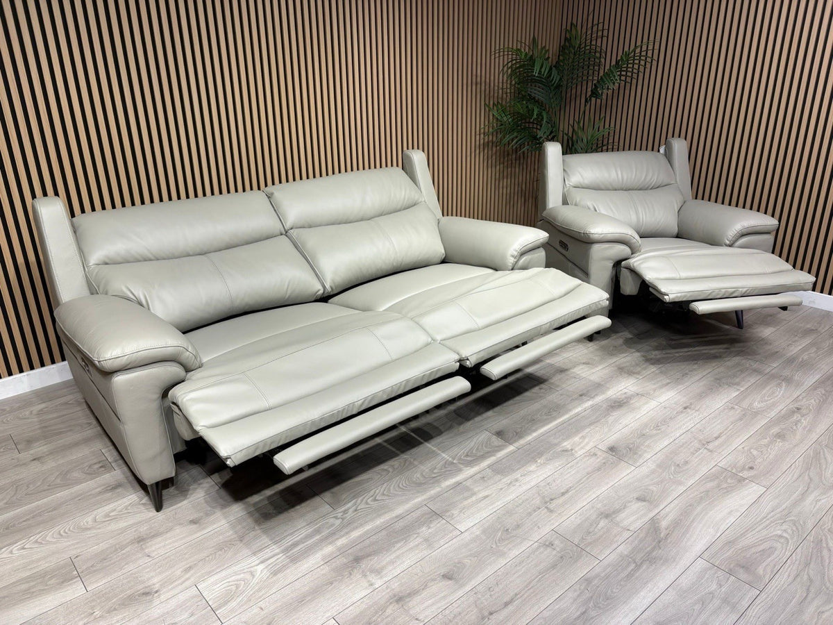 Furniture Village PANACHE Style Leather 3 Seater + Chair Power Recliner Sofa Set