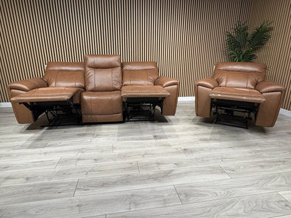 DANETTI Leather 3 Seater Sofa + Armchair Power Recliner Set - RRP: £3298