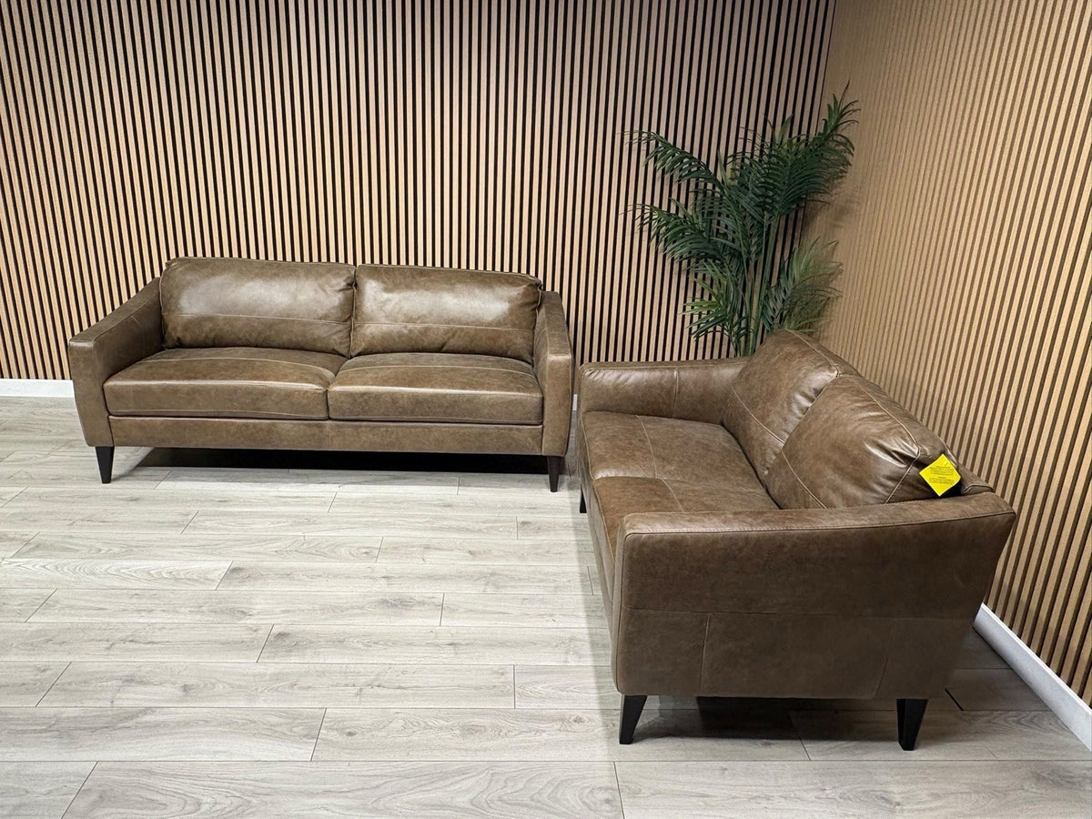 John Lewis BAILEY Style Leather 3 + 2 Seater Sofa Set, Chestnut - RRP £3978