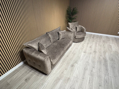 DFS - CHERISHED Style 3 Seater Sofa + Swivel Armchair, Formal Back - RRP £2,248