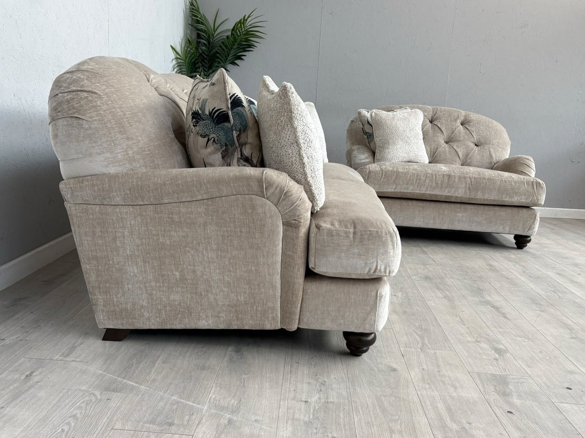 Alexander & James Fabric 3 Seater Button Back Sofa + Love Chair - RRP £3,298