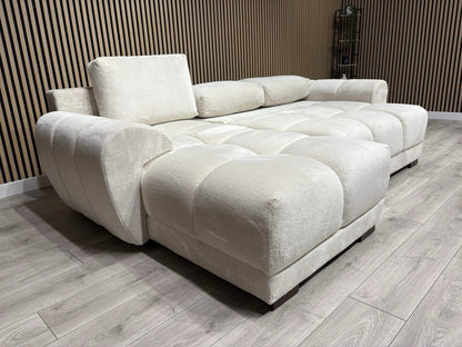 AZZURO Premium Fabric LHF Corner Chaise Sofa Bed with Storage, Cream RRP £1,799