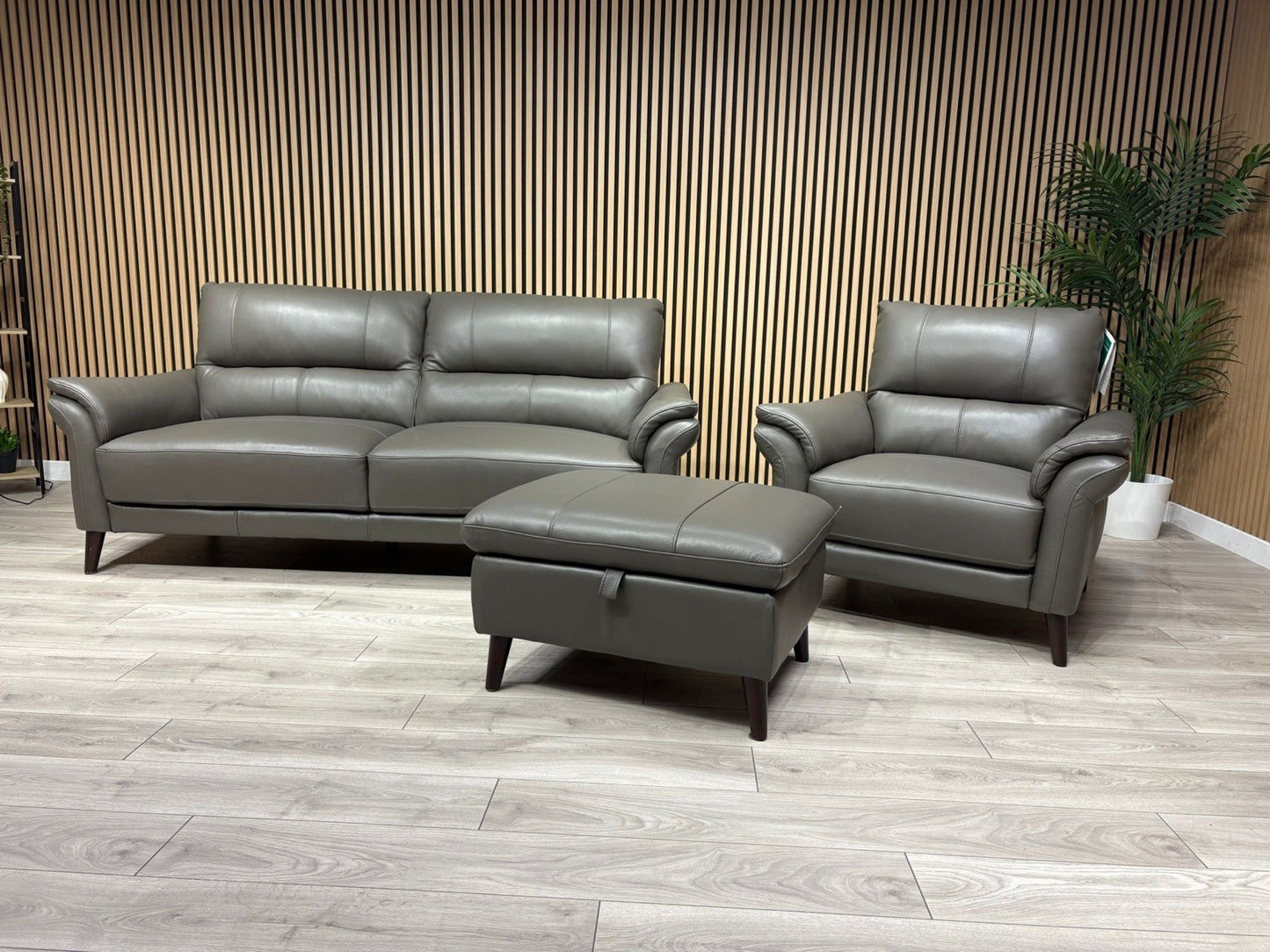 Furniture Village WINNER Leather 3 Seater Sofa, Armchair + Footstool - RRP £2335