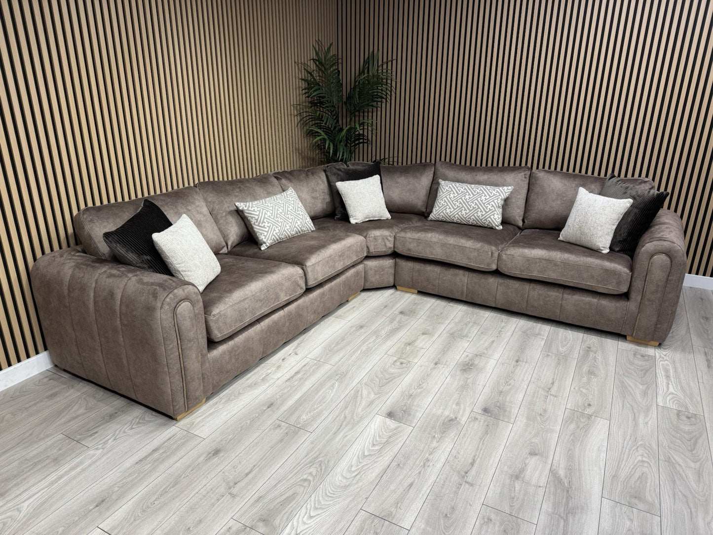 DEVINE Glamour Large Fabric 2 Corner 2 Sofa, Gemini Chocolate - RRP £2,695