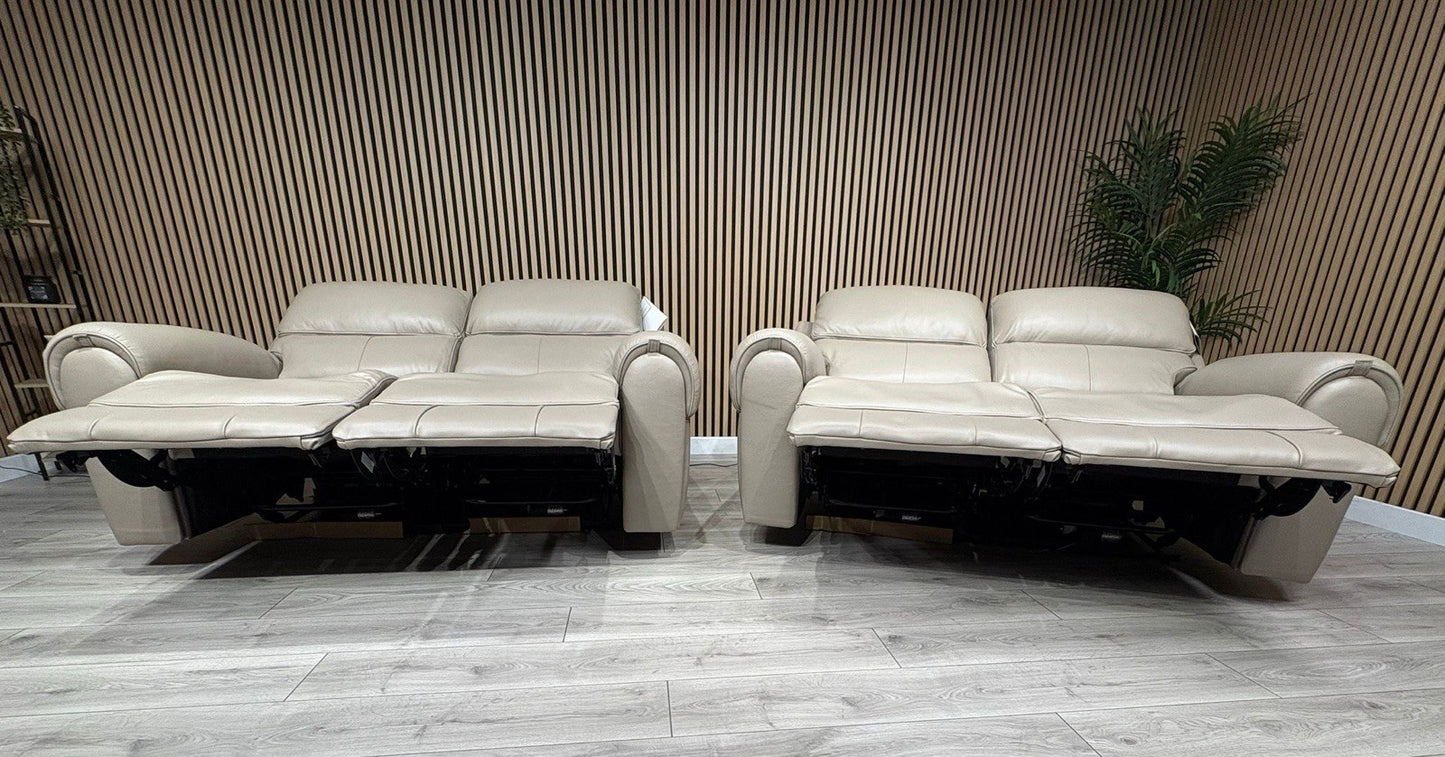 Oak FurnitureLand - EZRA Leather 2 x 2 Seater Power Recliner Sofa Set. RRP £5000