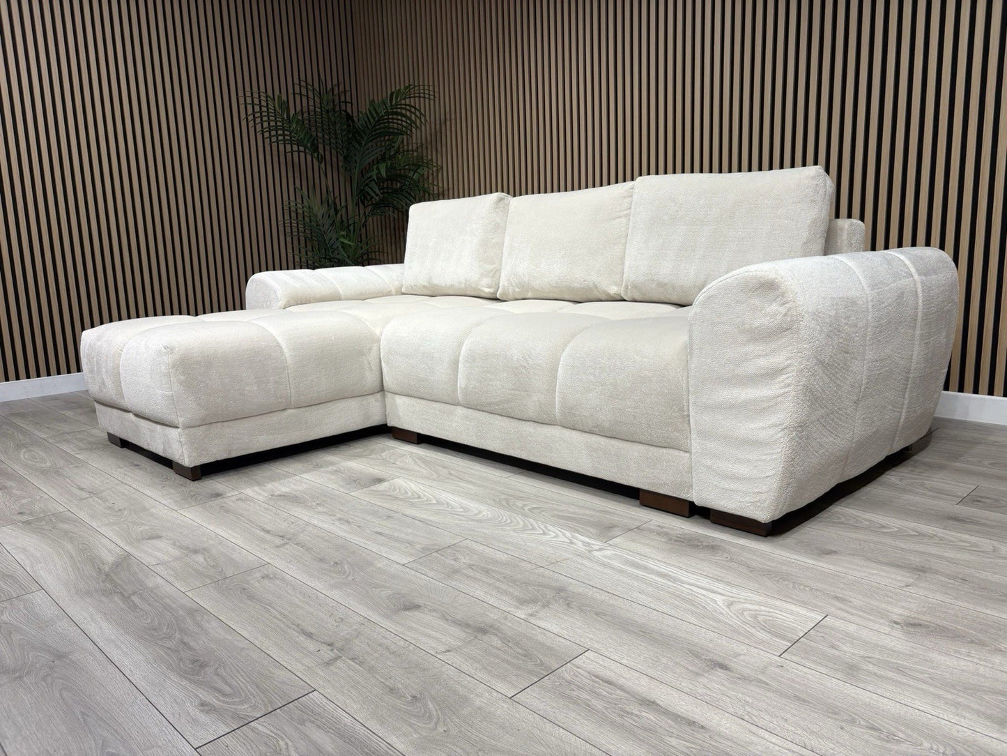 AZZURO Premium Fabric LHF Corner Chaise Sofa Bed with Storage, Cream RRP £1,799