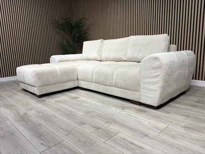 AZZURO Premium Fabric LHF Corner Chaise Sofa Bed with Storage, Cream RRP £1,799