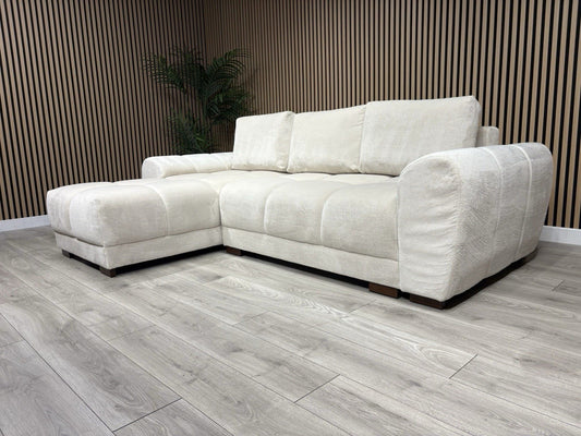 AZZURO Premium Fabric LHF Corner Chaise Sofa Bed with Storage, Cream RRP £1,799