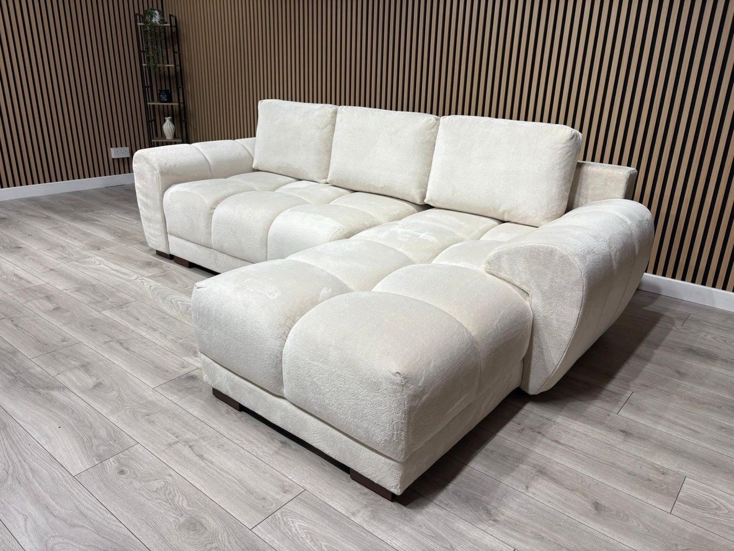 AZZURO Premium Fabric Corner Chaise Sofa Bed with Storage, Cream - RRP £1,799
