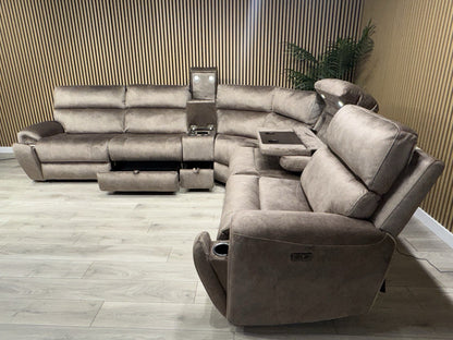 DFS Sample VEGAS Fabric 2 Corner 2 Power Recliner Sofa + Console - RRP £2999