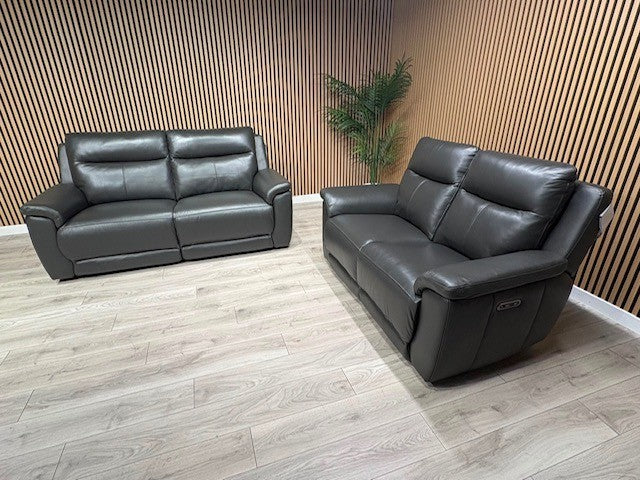 NAVONA 3 Seater + 2 Seater Leather Sofa Set, Power Recliners - RRP £3,498