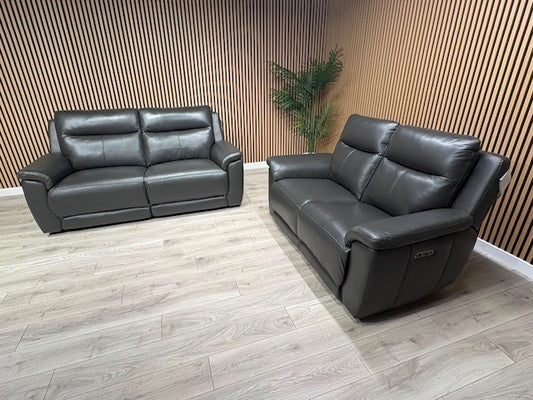 NAVONA 3 Seater + 2 Seater Leather Sofa Set, Power Recliners - RRP £3,498