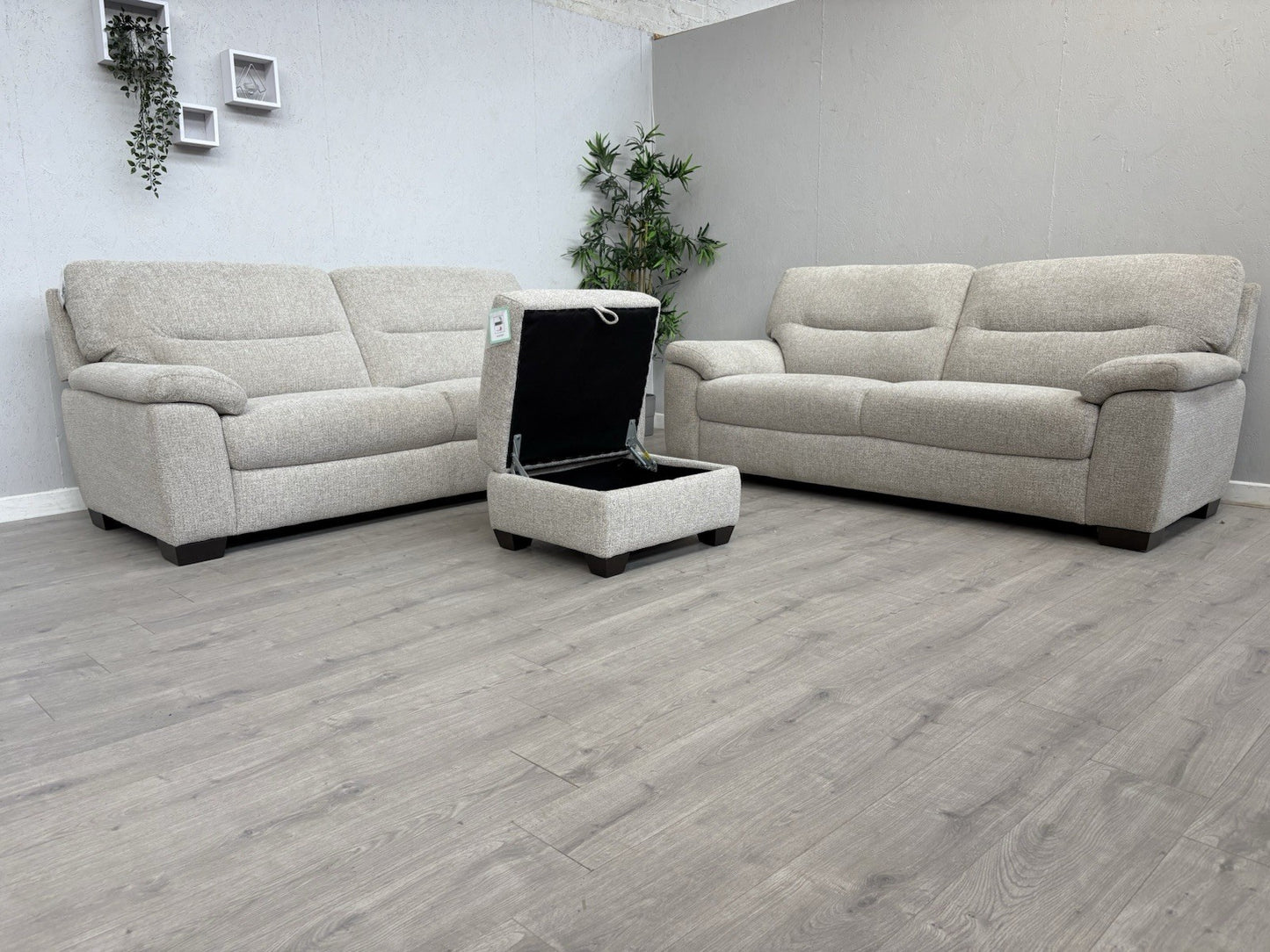 Furniture Village HETTY Fabric 2 x 3 Seater Sofa Set + Footstool- RRP £2,385
