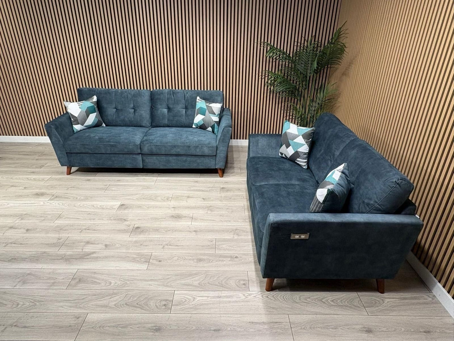 DFS - Studio Style 3 Seater + 2 Seater Power Sofa Set, Ocean Blue - RRP £2,978