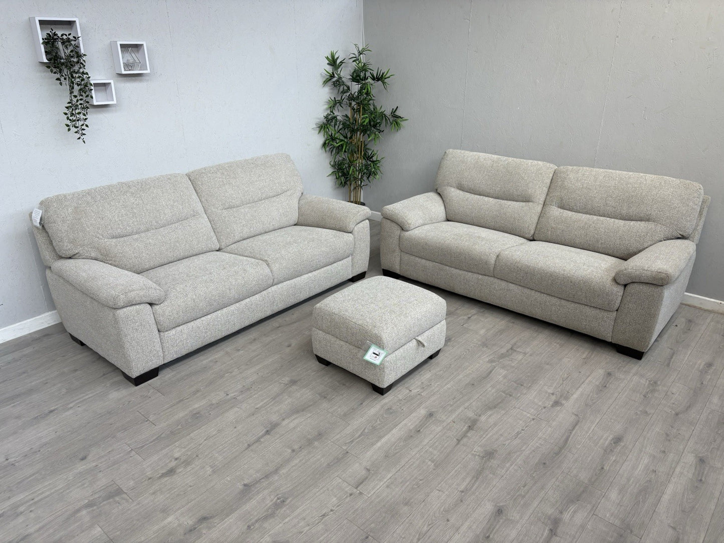 Furniture Village HETTY Fabric 2 x 3 Seater Sofa Set + Footstool- RRP £2,385