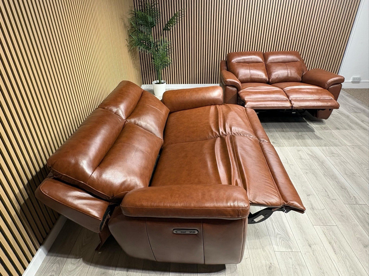 NAVONA 3 Seater + 2 Seater Leather Sofa Set, Power Recliners - RRP £3,498
