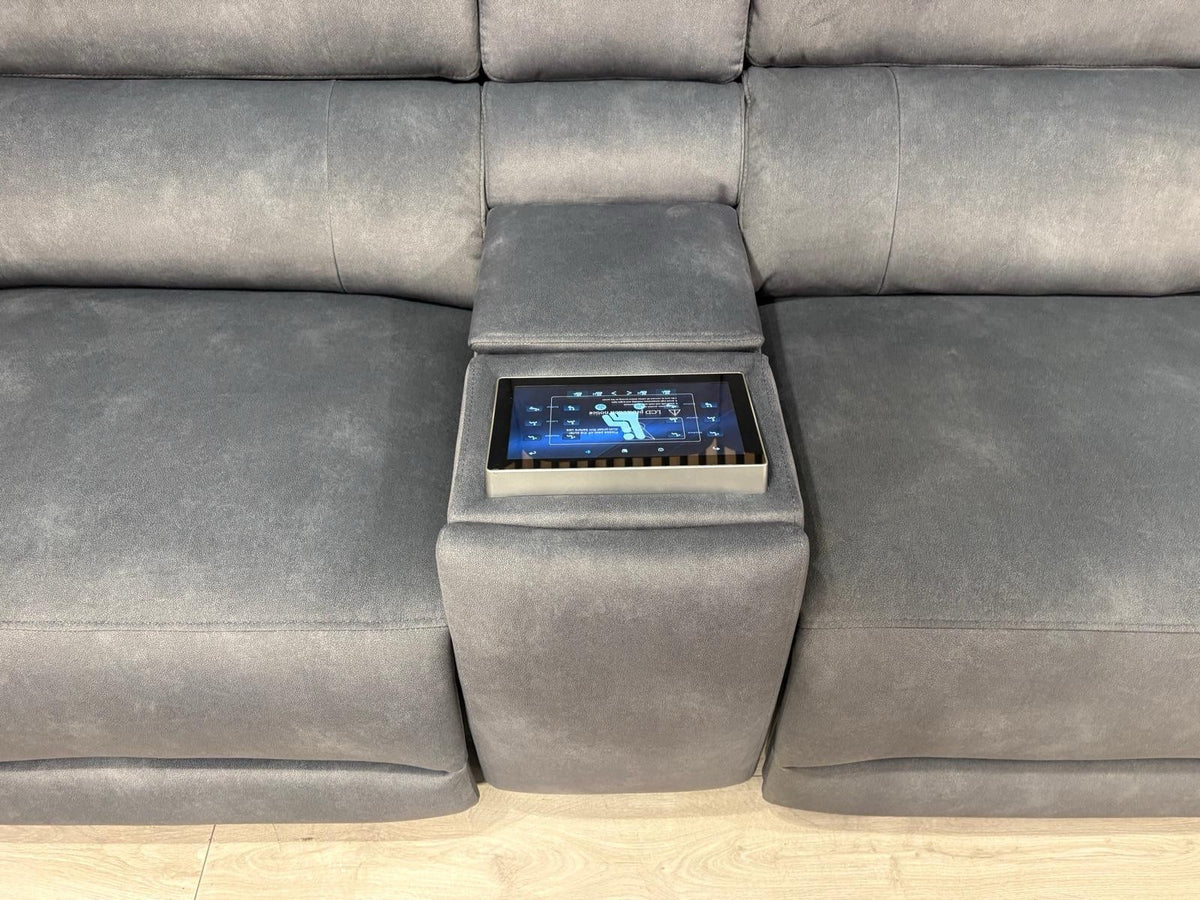 F.V GENIUS Fabric 3 Seater Media Sofa + 2 Seater Power Recliner Set RRP £4940