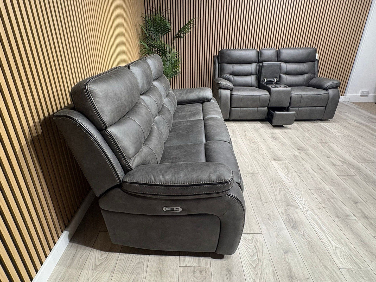 DFS Vinson Fabric 3+2 Seater Power Recliner Sofa Set + Console  - RRP £3899