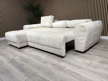AZZURO Premium Fabric LHF Corner Chaise Sofa Bed with Storage, Cream RRP £1,799