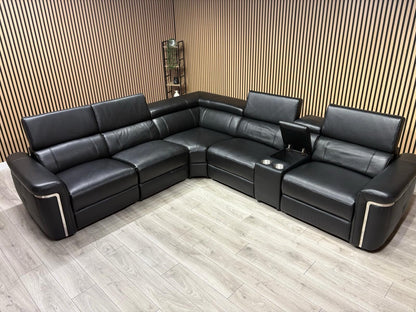 VENICE Leather 2 Corner 2 Power Recliner Sofa + Console - RRP £5,599
