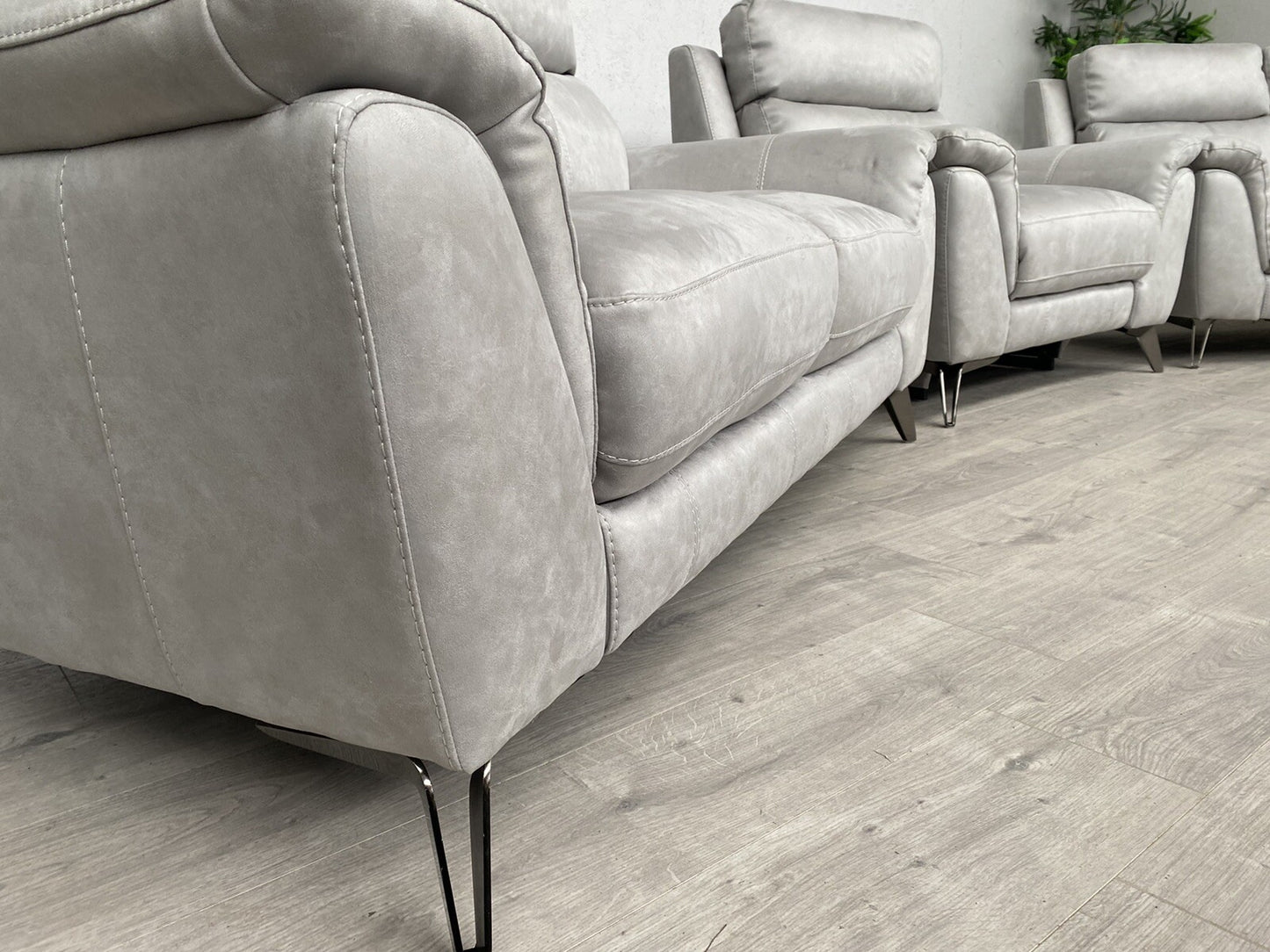 Furniture Village CONTEMPO Fabric 2 x 2 Seater Sofas + Power Recliner Armchair