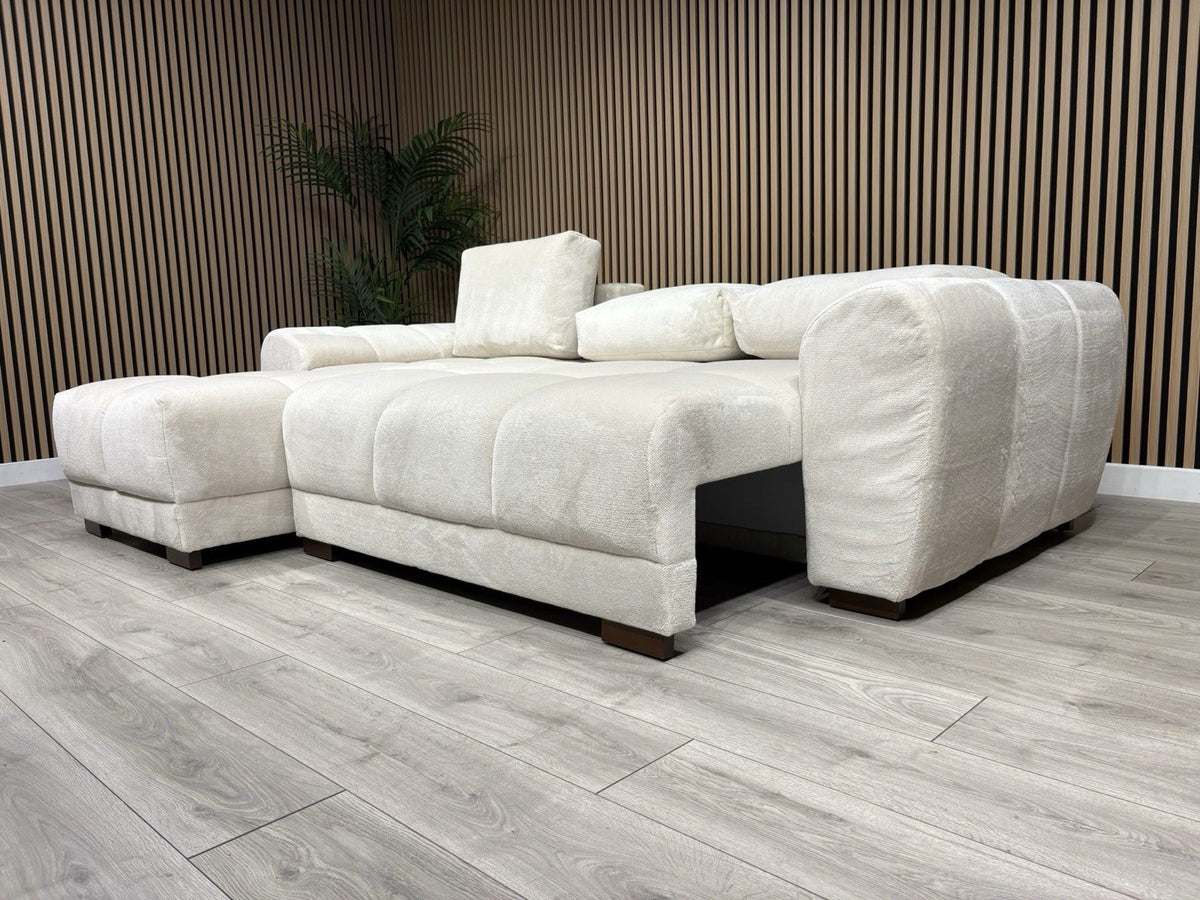 AZZURO Premium Fabric LHF Corner Chaise Sofa Bed with Storage, Cream RRP £1,799